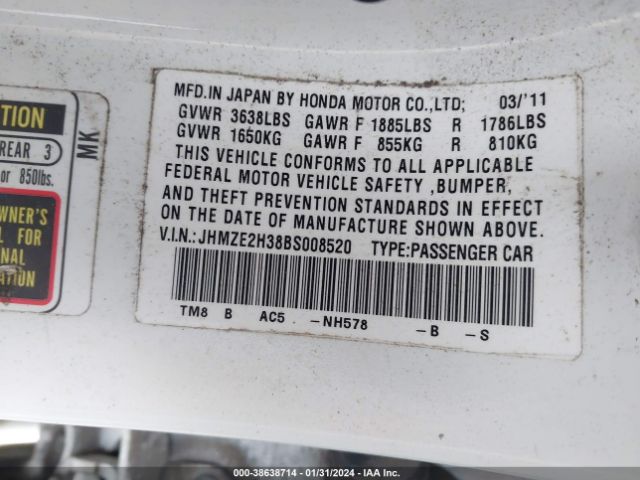 Photo 8 VIN: JHMZE2H38BS008520 - HONDA INSIGHT 