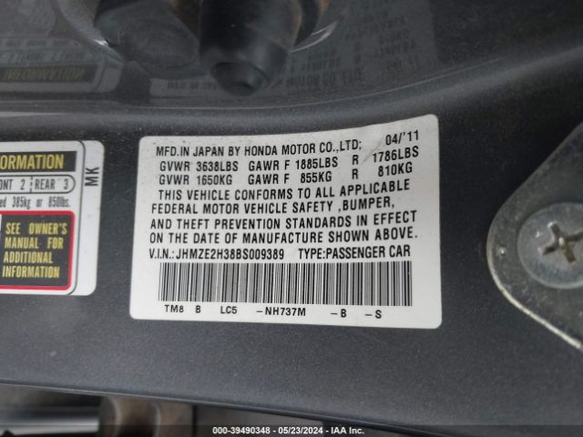 Photo 8 VIN: JHMZE2H38BS009389 - HONDA INSIGHT 