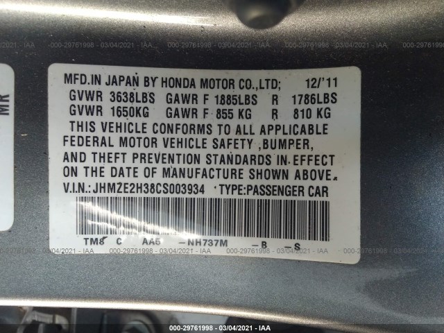 Photo 8 VIN: JHMZE2H38CS003934 - HONDA INSIGHT 