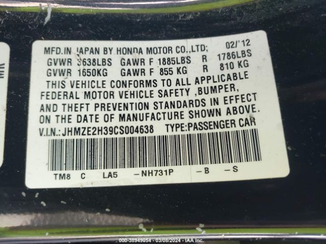 Photo 8 VIN: JHMZE2H39CS004638 - HONDA INSIGHT 