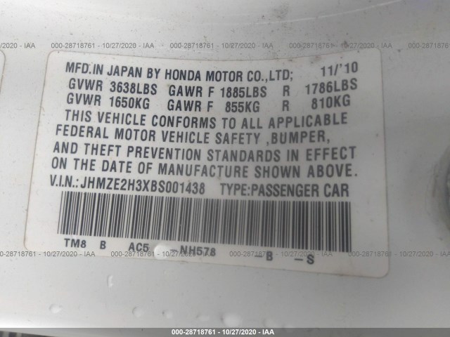 Photo 8 VIN: JHMZE2H3XBS001438 - HONDA INSIGHT 