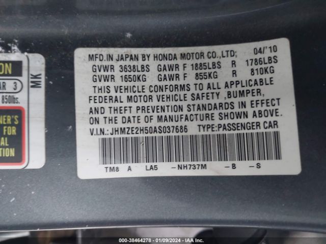 Photo 8 VIN: JHMZE2H50AS037686 - HONDA INSIGHT 