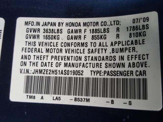 Photo 9 VIN: JHMZE2H51AS019052 - HONDA INSIGHT LX 