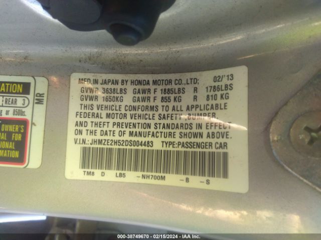 Photo 8 VIN: JHMZE2H52DS004483 - HONDA INSIGHT 