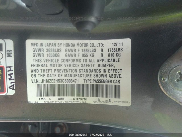 Photo 8 VIN: JHMZE2H53CS003471 - HONDA INSIGHT 