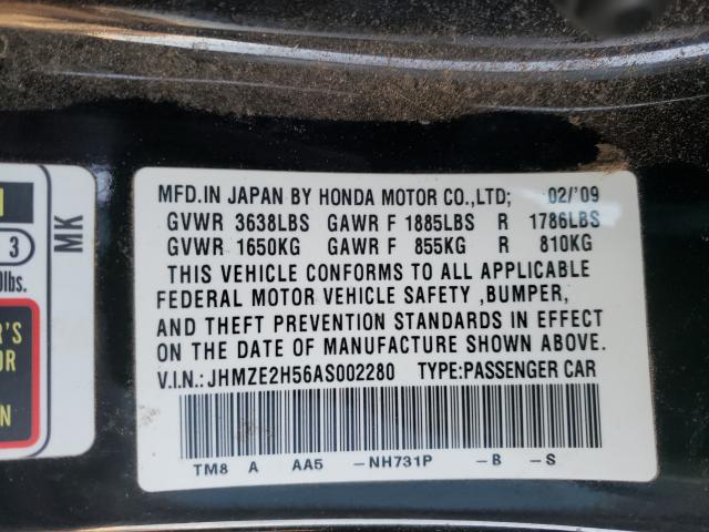 Photo 9 VIN: JHMZE2H56AS002280 - HONDA INSIGHT LX 