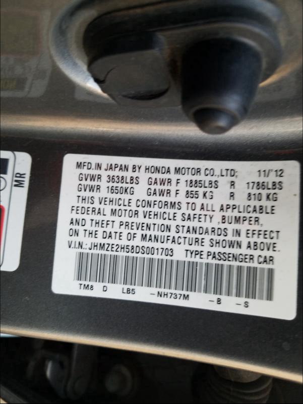 Photo 9 VIN: JHMZE2H58DS001703 - HONDA INSIGHT LX 