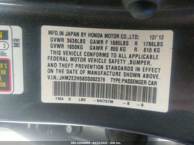 Photo 8 VIN: JHMZE2H58DS002379 - HONDA INSIGHT 