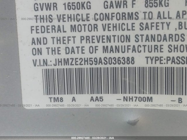 Photo 8 VIN: JHMZE2H59AS036388 - HONDA INSIGHT 