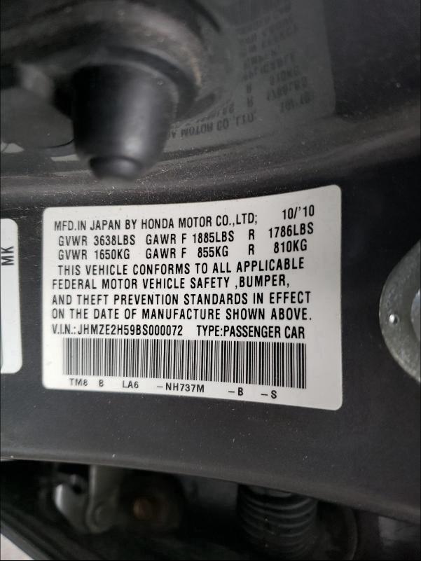 Photo 9 VIN: JHMZE2H59BS000072 - HONDA INSIGHT LX 