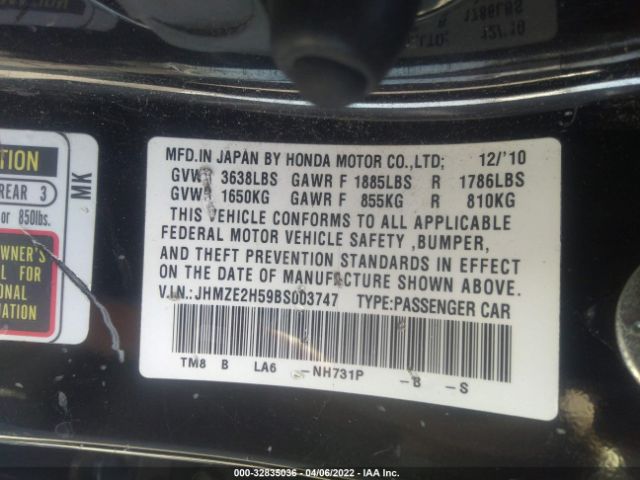 Photo 8 VIN: JHMZE2H59BS003747 - HONDA INSIGHT 