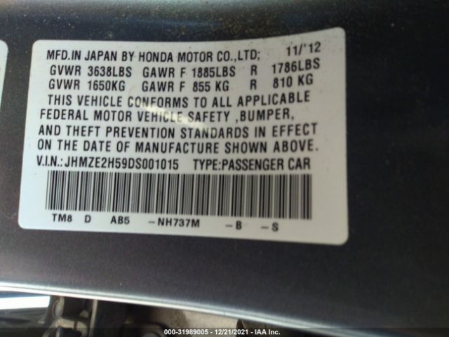 Photo 8 VIN: JHMZE2H59DS001015 - HONDA INSIGHT 