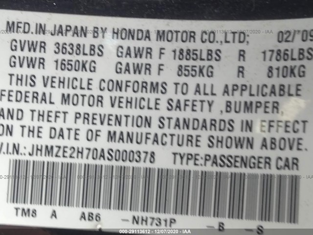 Photo 8 VIN: JHMZE2H70AS000378 - HONDA INSIGHT 