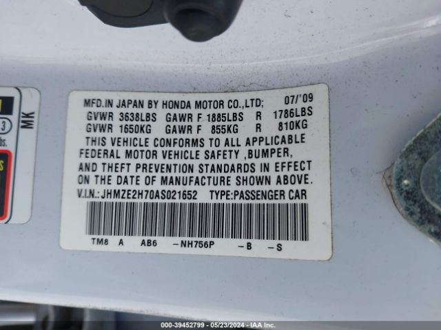 Photo 8 VIN: JHMZE2H70AS021652 - HONDA INSIGHT 