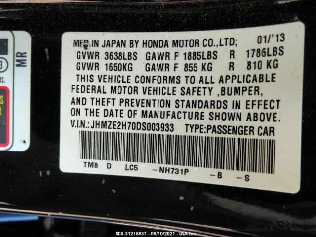 Photo 8 VIN: JHMZE2H70DS003933 - HONDA INSIGHT 