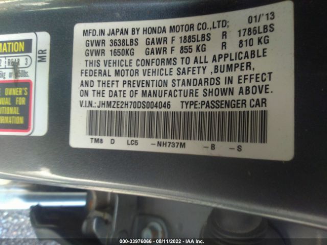 Photo 8 VIN: JHMZE2H70DS004046 - HONDA INSIGHT 