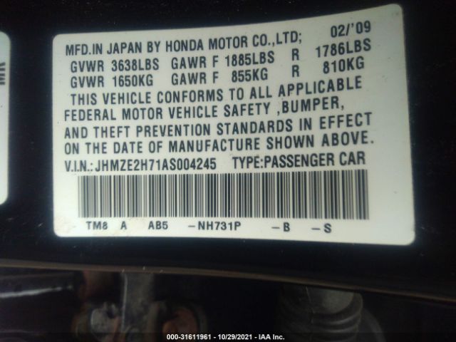 Photo 8 VIN: JHMZE2H71AS004245 - HONDA INSIGHT 