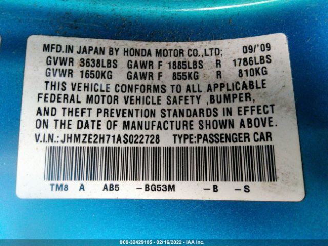 Photo 8 VIN: JHMZE2H71AS022728 - HONDA INSIGHT 