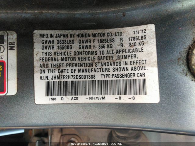 Photo 8 VIN: JHMZE2H72DS001388 - HONDA INSIGHT 