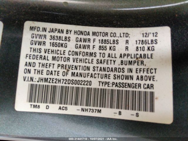 Photo 8 VIN: JHMZE2H72DS002220 - HONDA INSIGHT 