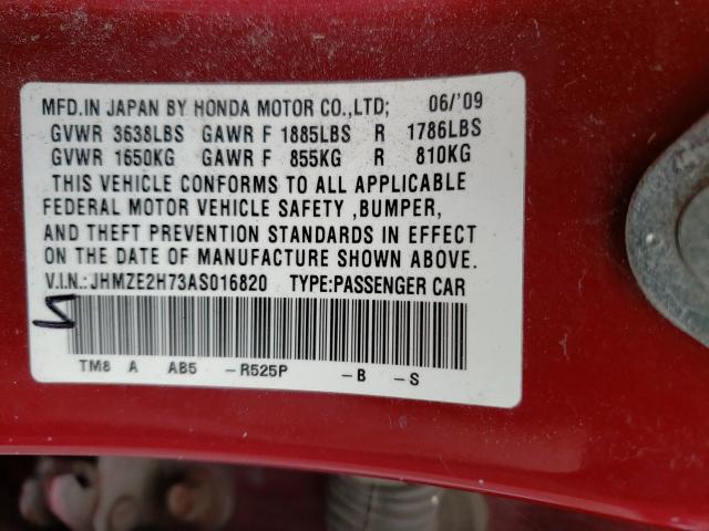 Photo 9 VIN: JHMZE2H73AS016820 - HONDA INSIGHT EX 