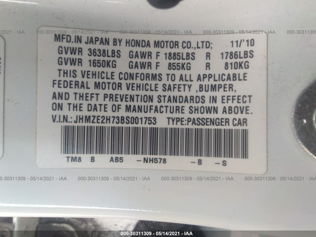 Photo 8 VIN: JHMZE2H73BS001753 - HONDA INSIGHT 