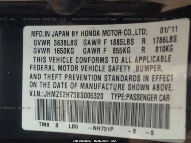 Photo 8 VIN: JHMZE2H73BS005320 - HONDA INSIGHT 