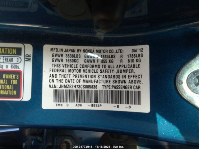 Photo 8 VIN: JHMZE2H73CS005836 - HONDA INSIGHT 