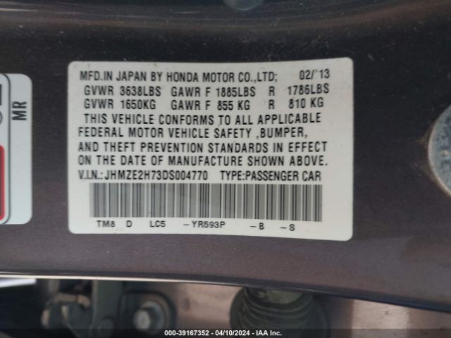 Photo 8 VIN: JHMZE2H73DS004770 - HONDA INSIGHT 