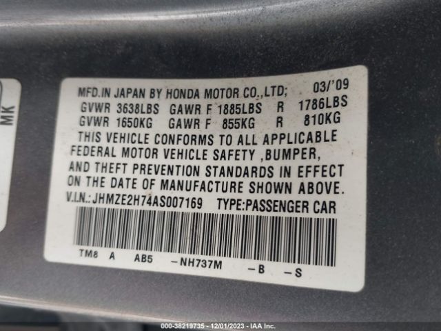 Photo 8 VIN: JHMZE2H74AS007169 - HONDA INSIGHT 