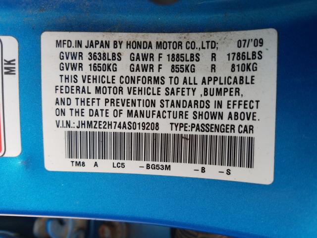 Photo 9 VIN: JHMZE2H74AS019208 - HONDA INSIGHT EX 