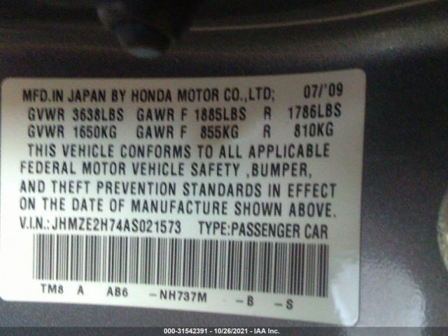 Photo 8 VIN: JHMZE2H74AS021573 - HONDA INSIGHT 