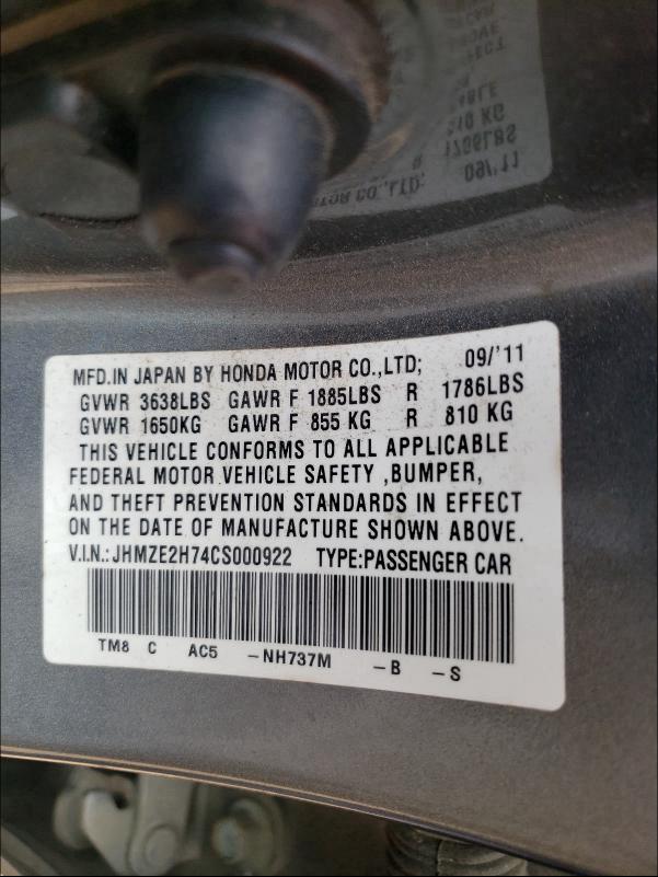 Photo 9 VIN: JHMZE2H74CS000922 - HONDA INSIGHT EX 