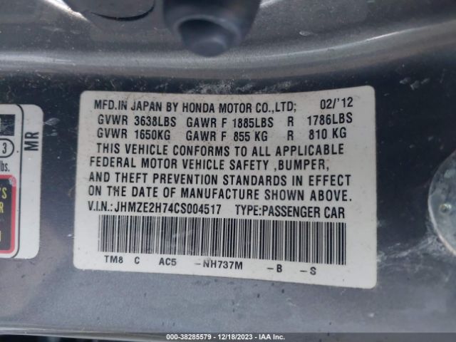 Photo 8 VIN: JHMZE2H74CS004517 - HONDA INSIGHT 