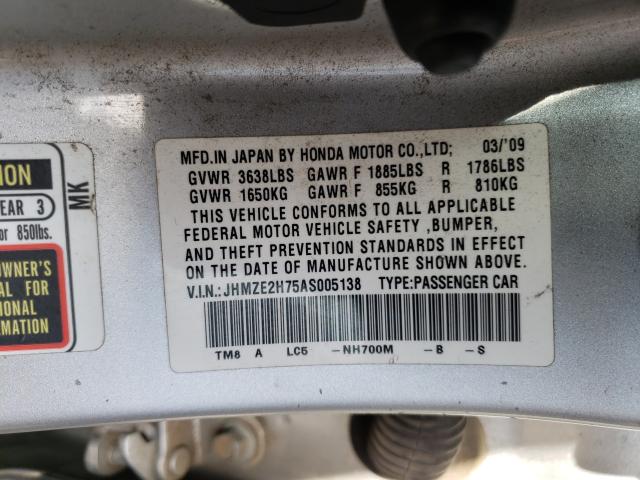 Photo 9 VIN: JHMZE2H75AS005138 - HONDA INSIGHT EX 