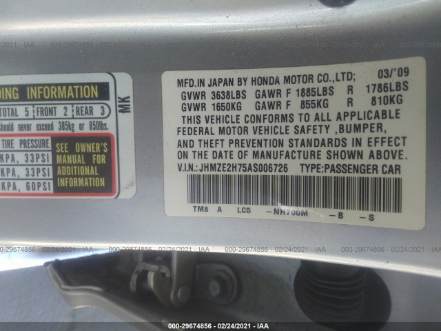 Photo 8 VIN: JHMZE2H75AS006726 - HONDA INSIGHT 