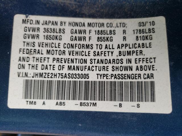 Photo 9 VIN: JHMZE2H75AS033005 - HONDA INSIGHT EX 