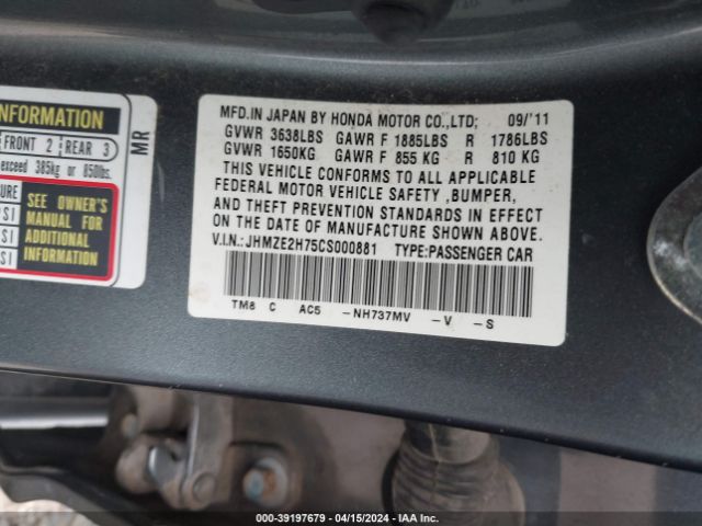 Photo 8 VIN: JHMZE2H75CS000881 - HONDA INSIGHT 