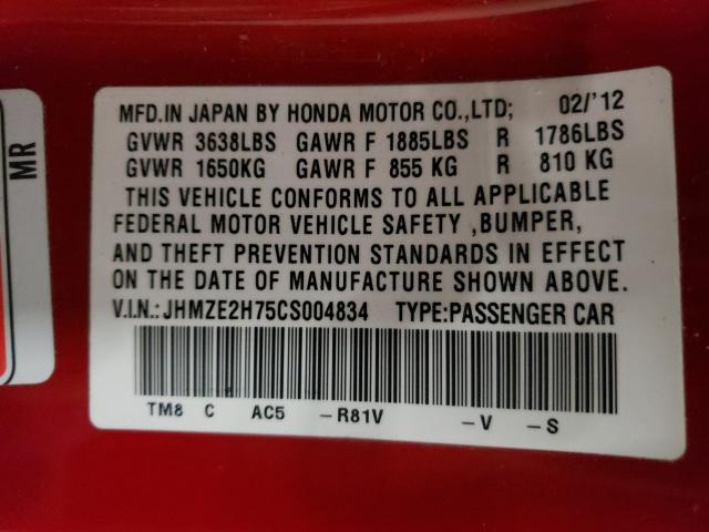 Photo 9 VIN: JHMZE2H75CS004834 - HONDA INSIGHT EX 