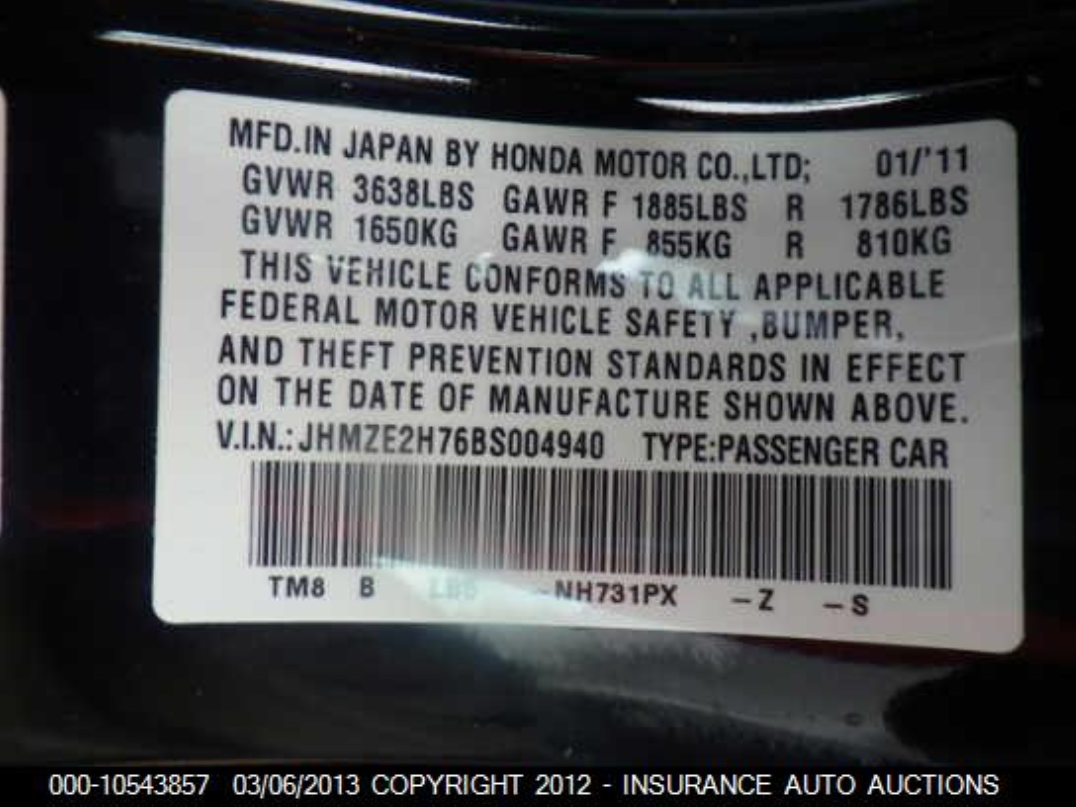 Photo 8 VIN: JHMZE2H76BS004940 - HONDA INSIGHT 