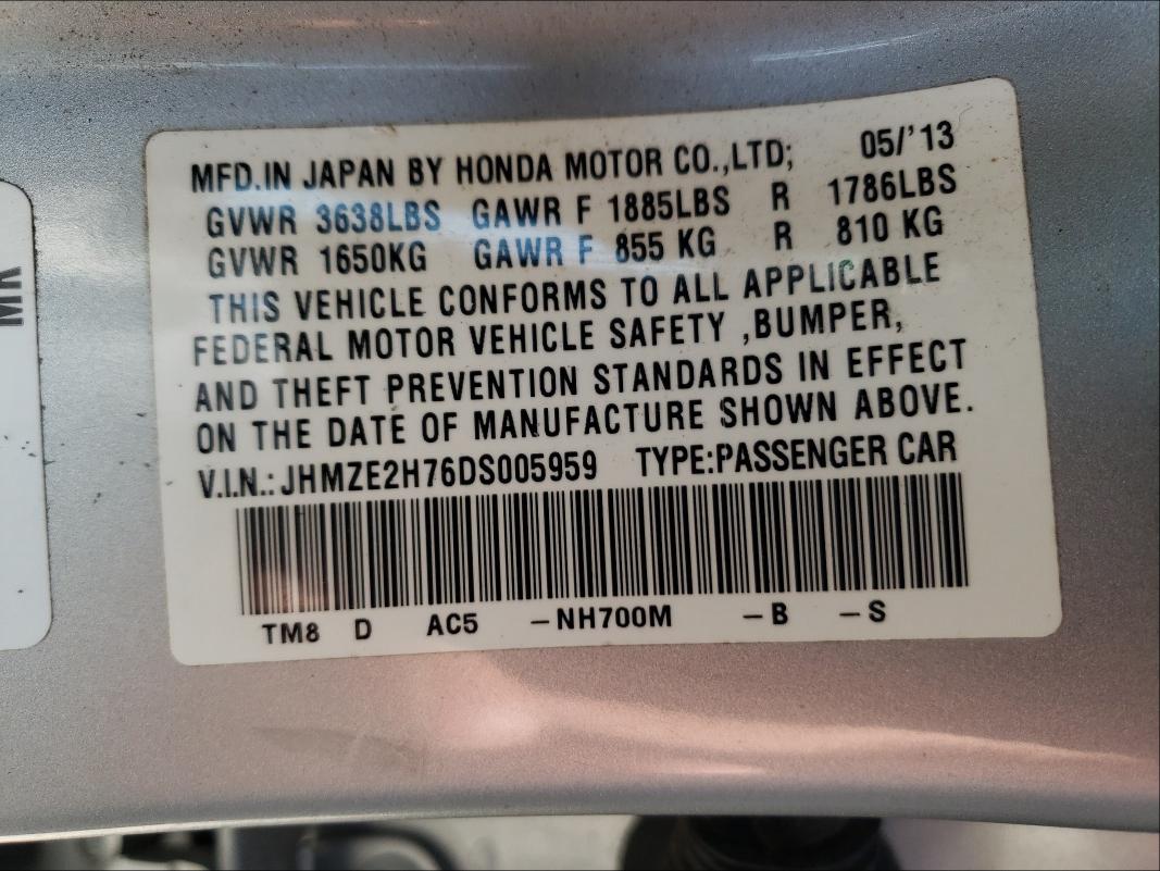 Photo 9 VIN: JHMZE2H76DS005959 - HONDA INSIGHT EX 