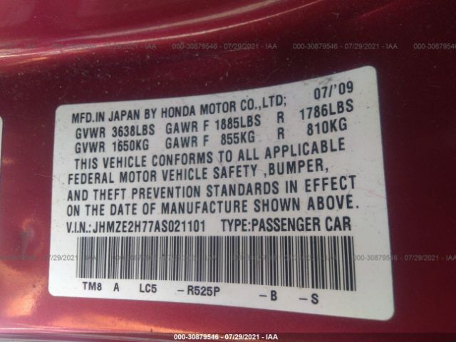 Photo 8 VIN: JHMZE2H77AS021101 - HONDA INSIGHT 