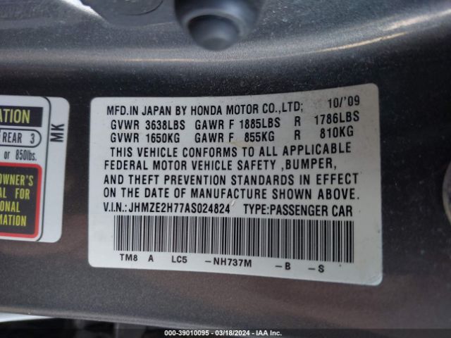 Photo 8 VIN: JHMZE2H77AS024824 - HONDA INSIGHT 