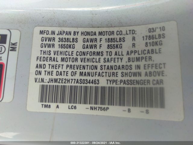 Photo 8 VIN: JHMZE2H77AS034463 - HONDA INSIGHT 