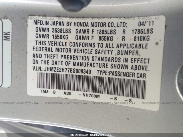 Photo 8 VIN: JHMZE2H77BS009340 - HONDA INSIGHT 