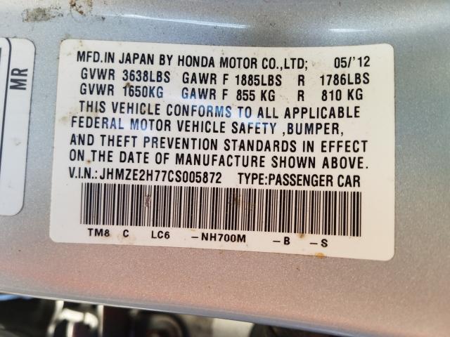 Photo 9 VIN: JHMZE2H77CS005872 - HONDA INSIGHT EX 