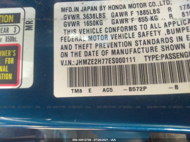 Photo 8 VIN: JHMZE2H77ES000111 - HONDA INSIGHT 