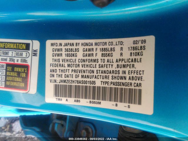 Photo 8 VIN: JHMZE2H78AS001505 - HONDA INSIGHT 