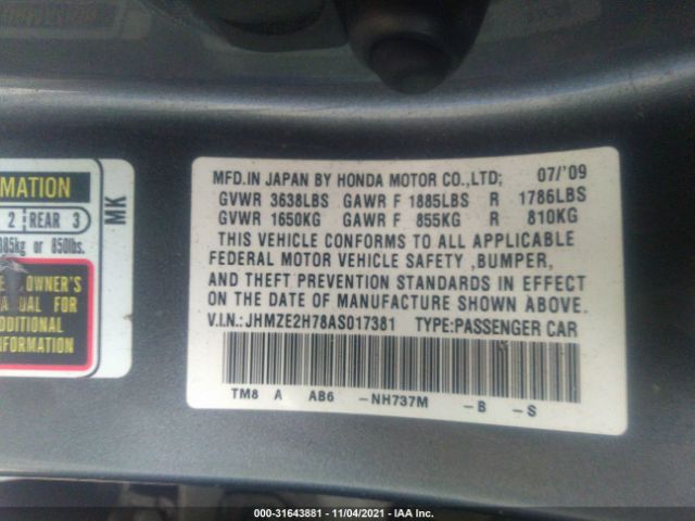 Photo 8 VIN: JHMZE2H78AS017381 - HONDA INSIGHT 