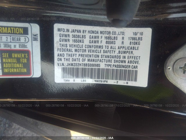 Photo 8 VIN: JHMZE2H78BS000985 - HONDA INSIGHT 